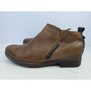 Pikolinos Brown Leather Zip Malaga Ankle Boots Black Braid Detail Made Spain 37